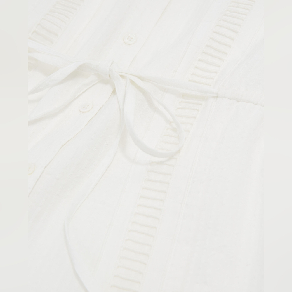 The Kooples Embroidered Lace Tie Waist Dobby Square-Neck Flounce Shirtdress Sz M - Picture 11 of 16
